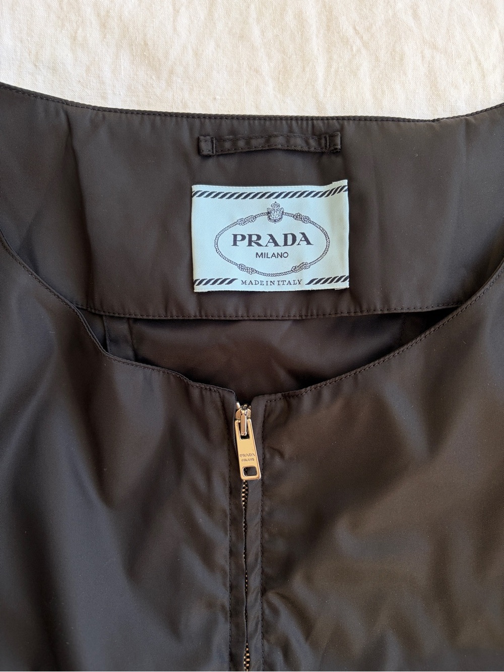 Prada Nylon Triangle Cropped Drawstring Zipper Pocket Bomber Jacket Coat Black - Picture 4 of 9